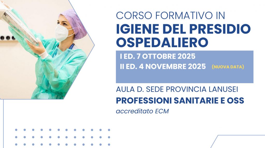 Corso “Igiene del presidio ospedaliero”: nuova data il 4 novembre