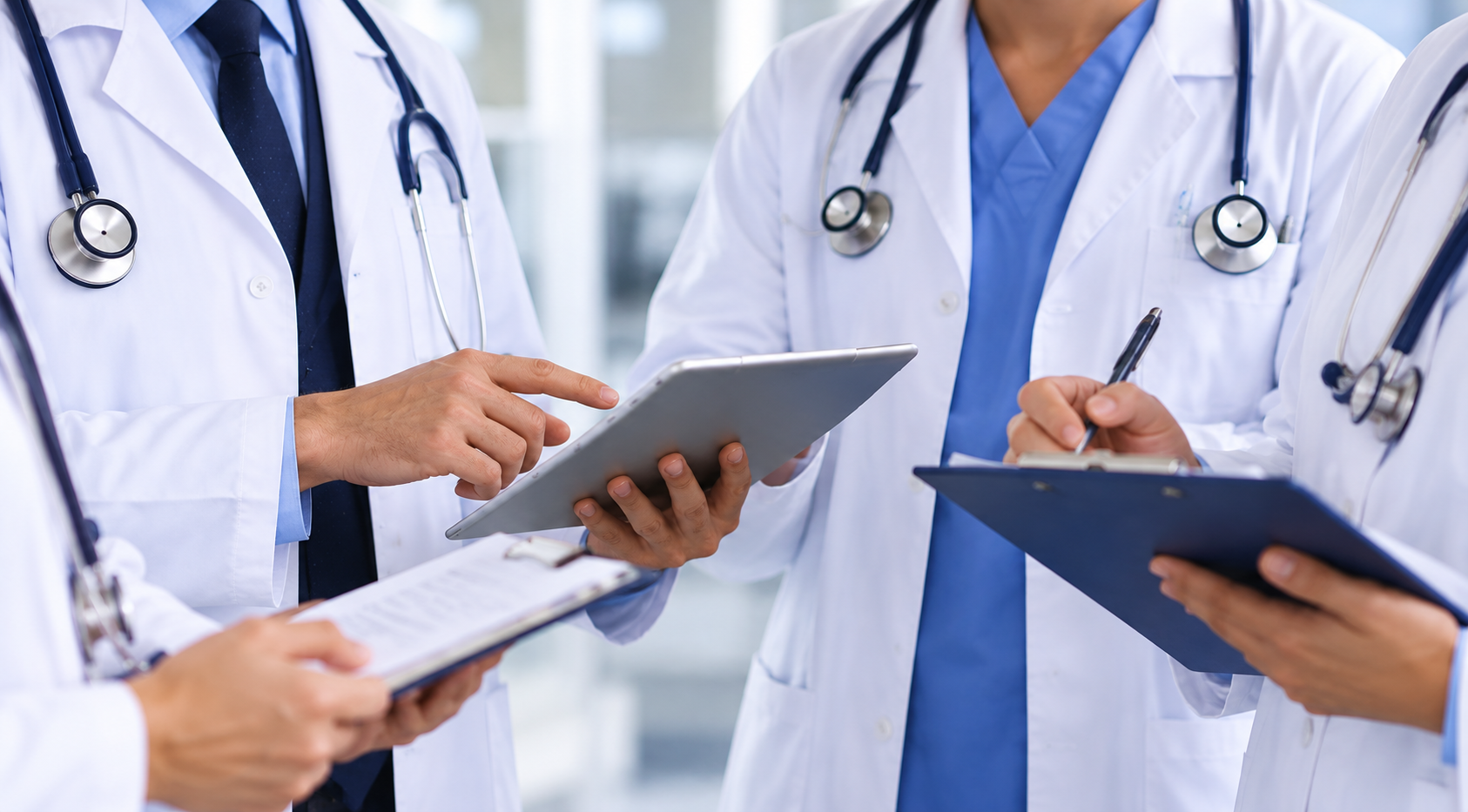 Alcuni medici di medicina generale con in mano delle cartelle.